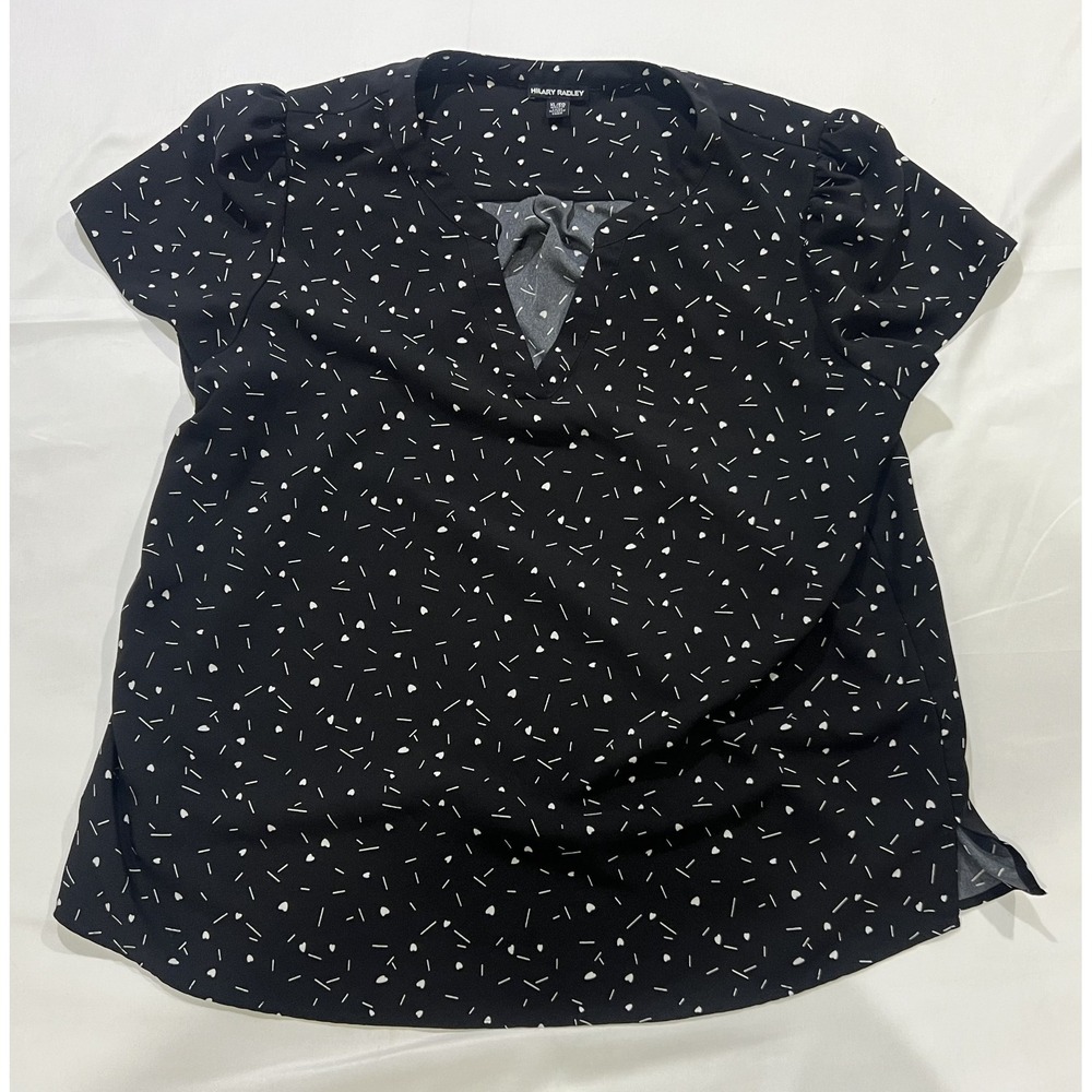 Hilary Radley Blouse Womens XL Black Heart All Over
